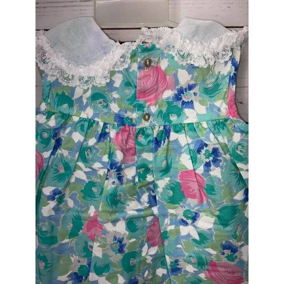 Forever Florala Pink Teal White Bib Collar Sleeveless 18 M Infant Girls‎ Dress - Picture 5 of 7